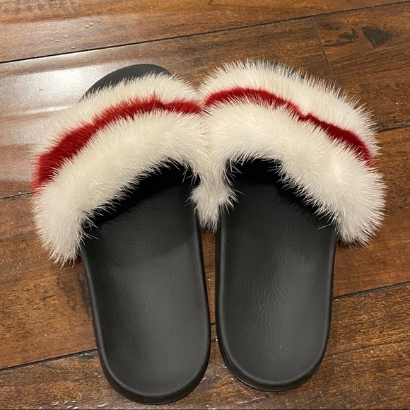 Givenchy Red and White Mink Slides - Picture 2 of 7